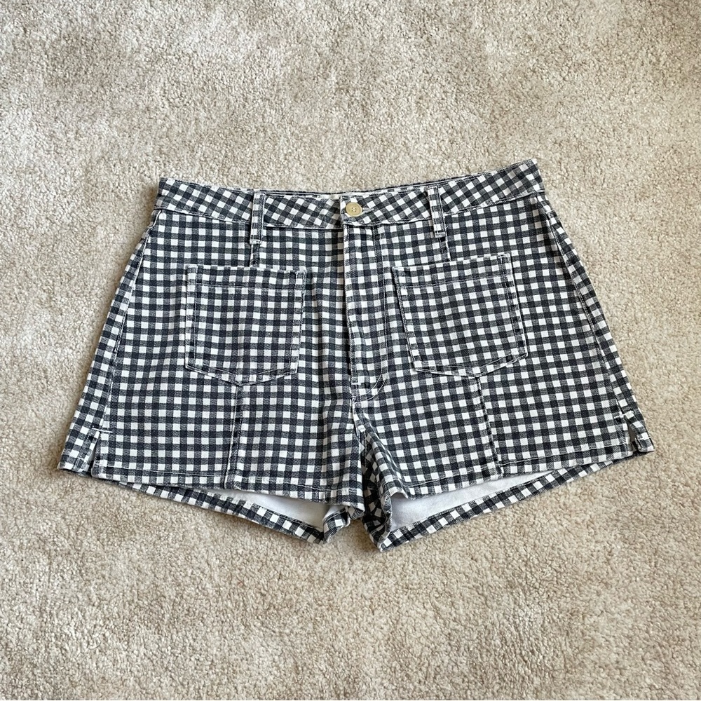 Reformation black gingham denim shorts